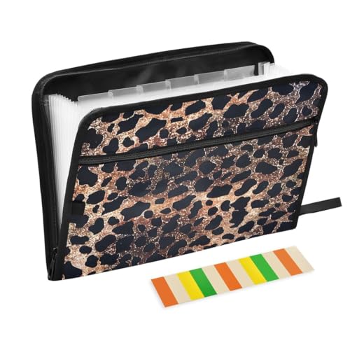 ALAZA Leopard Cheetah Print Black Brown Expandable Filing Folder Storage Organiser Box Files, 13 Pockets Zip Filing Folders for Home or Office Documents - color: Multicolored23