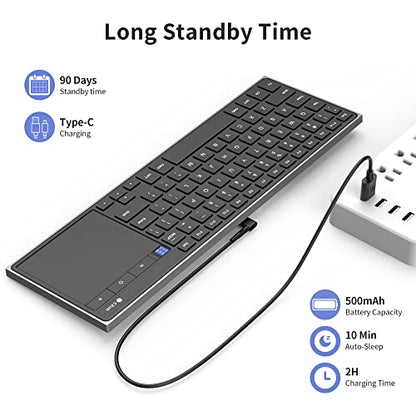 CZUR Rechargeable Bluetooth Keyboard with Touchpad, Portable Computer Keyboard with Trackpad, Wireless Ultra Slim Keyboard for PC/Laptop/Tablet/Phone, for Windows/Android/Mac/iOS