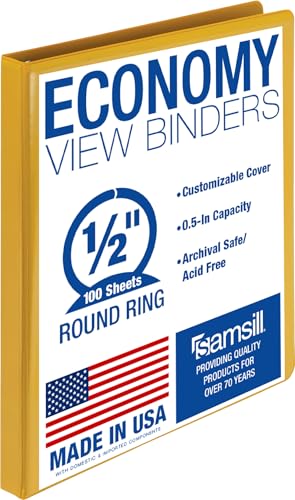 Samsill Economy 0.5 Inch 3 Ring Binder, Round Ring Binder, Customizable Clear View Cover, Yellow (‎18515) - color: Yellow, size: 1-Pack, style: .5-Inch