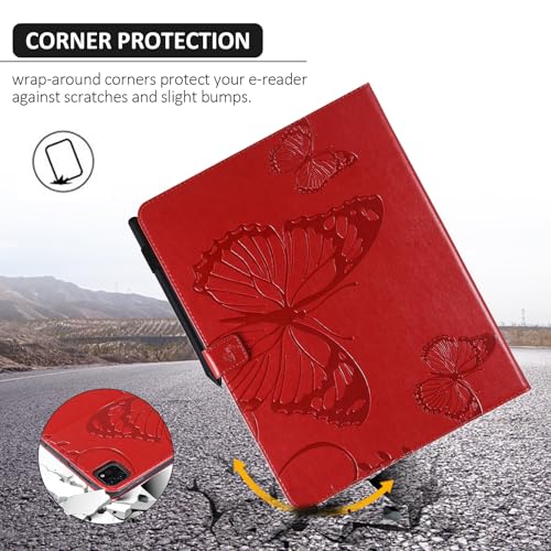 Dteck Wallet Case for iPad Air 13 Inch M2 2024 & iPad Pro 12.9 2022/2021/2020/2018 with Pencil Holder,Embossed Butterfly Auto Sleep/Wake PU Leather Smart Stand Girls Cute Folio Pocket Cover,Red - color: 10 Red