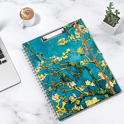 Rimilak Spiral Clipboard Folio with Refillable Lined Notepad, 14.5 x 9.8 in, Hardcover Cover with 5 Interior Pockets, Elastic Band and Pen Loop Series. Cute Stylish Clipfolio, Almond Tree - color: Almond Tree
