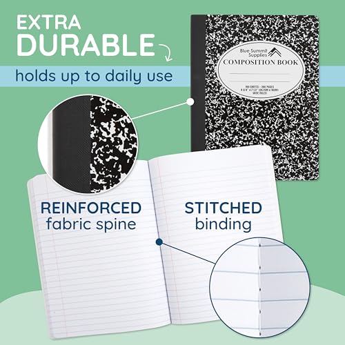 Blue Summit Black Composition Notebook, Black and White Composition Notebook Wide Ruled, Marble, 100 Sheets per Book, Bulk 48 Pack - color: Marble Black, size: 48 Pack