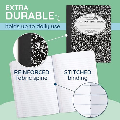 Blue Summit Black Composition Notebook, Black and White Composition Notebook Wide Ruled, Marble, 100 Sheets per Book, Bulk 48 Pack - color: Marble Black, size: 48 Pack
