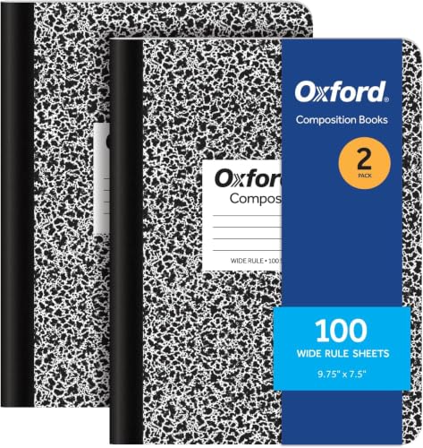 Oxford Composition Notebooks, 9-3/4 x 7-1/2 Inch School Journals, Wide Ruled Paper, Black Marble Covers, 100 Sheets per Book, (1002516), (Pack of 24) - size: (Pack of 24)