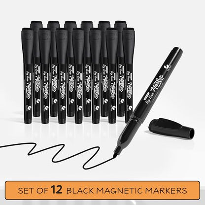 Scribbledo 12 Pack Magnetic Dry Erase Markers Black Fine Tip Whiteboard Markers with Eraser Cap Thin Low Odor Skinny White Board Markers for Adults Students Teachers Art Home School & Office - style: 12 Pack