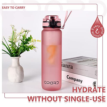 Opard Zip 32oz Plastic Water Bottle Dishwasher Safe, Leakproof Flip-Top Lid, BPA Free Tritan, Wide Mouth Reusable Sports Water Bottle for Gym Hiking Commuting Outdoor Travel and School - color: Z-Pink, style: 32 Ounces
