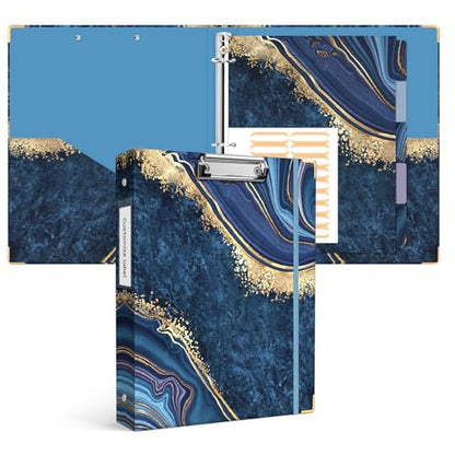 Ospelelf 3 Ring Binder, 1 Inch, Cute Letter Size (11" x 8.5") with 5 Tab Dividers, File Folder Labels and Low Profile Clipboards, Blue Marble - color: Blue Marble, size: 1in（Letter Size）