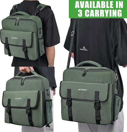 3 Ring Zipper Binder Bag for 700+ Sheets Capacity Detachable Backpack Straps & Shoulder 14 Inch Laptop for and Office (Green) - color: Green