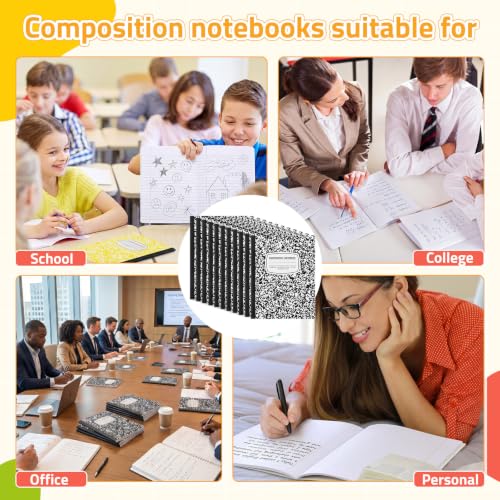 Fainne 100 Pack College Ruled Composition Notebooks B5 Composition Book Bulk 7.5 x 9.8 Inch 50 Sheets/ 100 Pages Marble Cover Journal Notebooks for College Office Back to School Supplies(Black) - color: Black