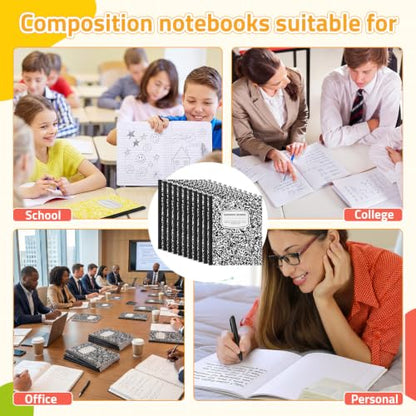 Fainne 100 Pack College Ruled Composition Notebooks B5 Composition Book Bulk 7.5 x 9.8 Inch 50 Sheets/ 100 Pages Marble Cover Journal Notebooks for College Office Back to School Supplies(Black) - color: Black