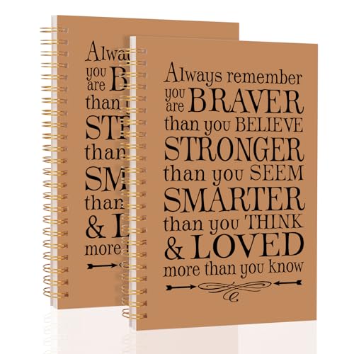 2Pcs Spiral Journal Notebook for Women Men, A5 Motivational Journal with 100 Pages, College Ruled Hardcover Notebook for Office School Home, Inspirational Gifts Encouragement Gifts - color: Brown