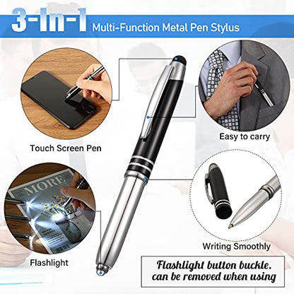 Zonon 15 Pieces 3 in 1 Multi-Function Touch Pen with LED Flashlight and Stylus Tip Multi-Function Ballpoint Pen, 1.0 mm Black Ink Ballpoint for Touch Screens Back to School Gifts(Black) - color: Black