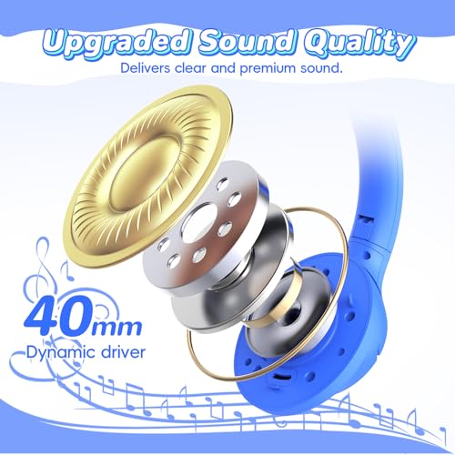Kids Bluetooth Headphones with 85H Playtime Without LED, Safe Volume 85/94dB Wireless Headphones for Kids, Bluetooth 5.4, Over-Ear Toddler Headset for Boys Tablet/ Airplane/School (Azure No LED) - color: Azure