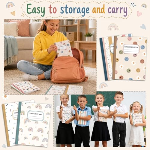 12 Pack Large Composition Notebooks Bulk 9.8 × 7.5 in Wide Ruled Hard Cover Composition Book Assorted Marble Journal College Ruled Paper for Adult Student College Office Back to School Supplies(Boho) - size: 12 Pack, style: Bohemian