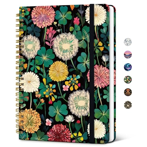 Taja Lined Spiral Journal Notebook for Women, Pretty College Ruled Notebook for Work & Note Taking, A5 Hardcover Journal for Writing, Cute Aesthetic 140 Pages, Dandelion Dreams - color: M-Dandelion Dreams