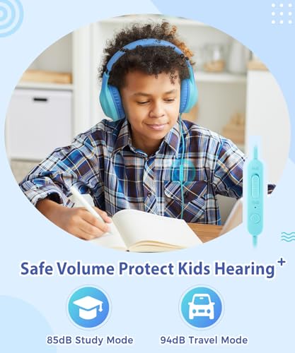 rockpapa Kids Headphones, Wired Headphones for Kids with Microphone, 85/94dB Volume Limiter Head Phones for Girls Boys, Foldable Headphone for School Tablet Laptop Blue Green - color: Blue Green