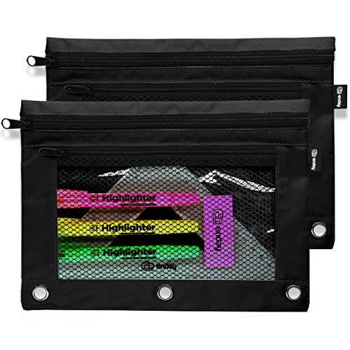 Enday Black Pencil Pouch For 3 Ring Binder, Zippered Binder Pencil Pouches, 3 Ring Pencil Pouch for Binder, Pencil Case for Binder, Large Pencil Bags for School, Home, and Office (2 Pack) - color: Black, size: 2