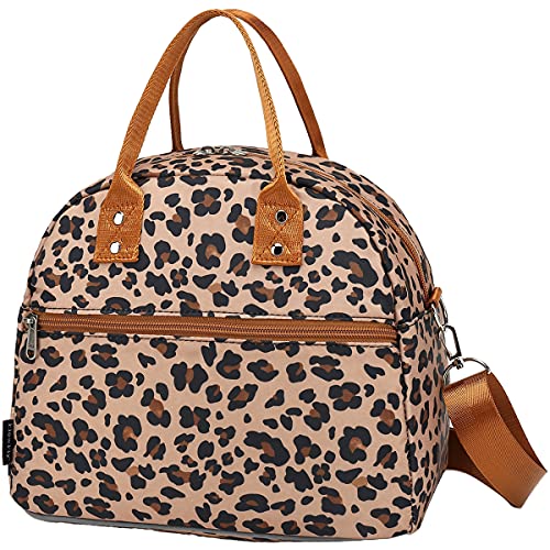 FlowFly Insulated Lunch Bag With Shoulder Strap for Women, Men, and Kids, Large and Reusable, Handle, Freezable Work and School Travel Tote and Meal Prep Organizer,Leapard - color: Leopard