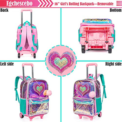 kids Rolling Kid Travel Toddler Duffle Bag Hearts Detachable Backpack for Girls Carry Luggage Roller Computer Suitcase with Pencil Case Lunch Box Wheels Wheeled Clear Backpacks Girls Pink - color: Pink-aixin