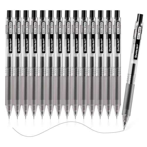 Shuttle Art Black Gel Pens, Ink Glide Series 15 Pack Retractable 0.5mm Fine Point Rollerball Gel Ink Pens Quick Drying Waterproof Smooth Writing with Comfortable Grip for Office School and home