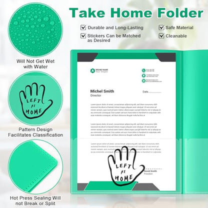 Henoyso 24 Pcs School to Home Folder with Pocket Plastic Heavy Duty Clipboard Folder with Clear Front Pocket Homework Take Home Folders for School Students Parent Teacher Communication(Green) - color: Green