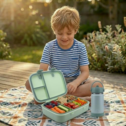 Kids Bento Explorer Lunch Box, 3 No-Mix Compartments, Microwave & Dishwasher Safe, Lightweight with Removable Tray, for Daycare, Preschool, School (Green Light Mint ClevaInk Friend) - color: Green Light Mint ClevaInk Friend
