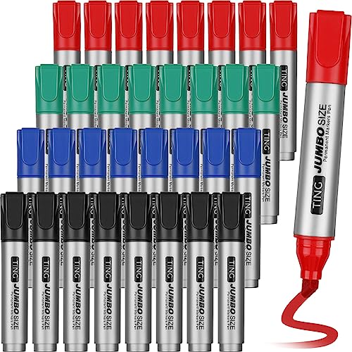 Fuutreo 32 Pcs Jumbo Permanent Markers Bulk Large Chisel Tip Permanent Markers Waterproof Jumbo Pens Quick Drying Office Supplies(Black, Green, Blue, Red) - color: Black, Green, Blue, Red