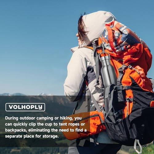 Volhoply 20oz Uninsulated Single Walled Water Bottle, Stainless Steel Reusable Water Bottles with Handle & Carabiner, BPA Free 18/8 304 Sports Water Bottles for Camping Hiking(Silver,1) - color: Silver