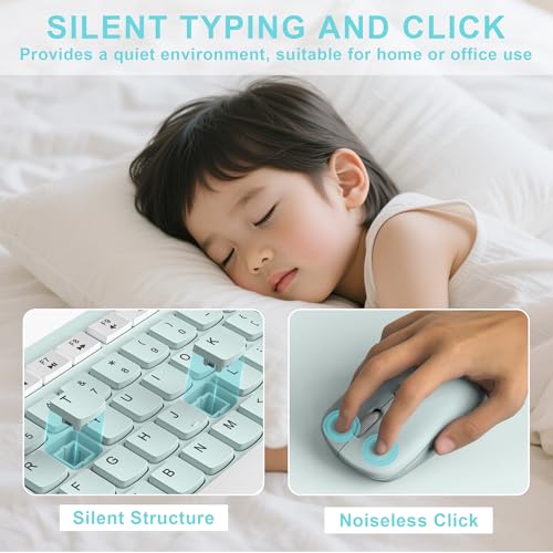 Wireless Keyboard and Mouse Combo, Full-Sized Wireless Keyboard and Adjustable DPI Mouse, 2.4GHz USB Receiver, Keyboard and Mouse for PC, Windows, Desktop, Laptop (Mint Green and White) - color: Mint Green and white