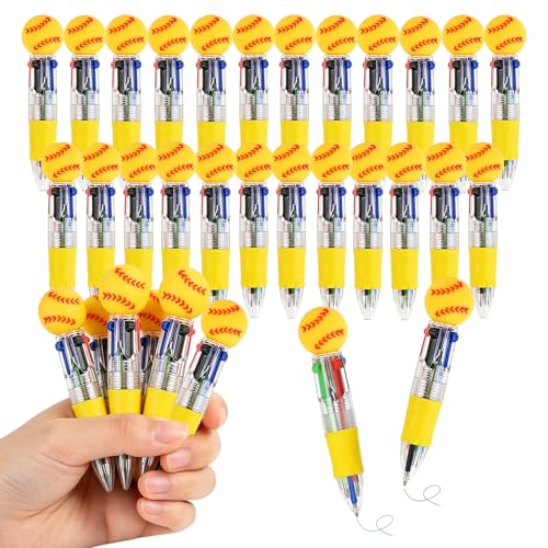 Softball Party Favors Softball Pens Mini Multicolor Pen in One Cute Fun 4-in-1 Pens Bulk Cool Ballpoint Pen for Birthday Gifts Teacher Supplies (Softball, 24) - style: Softball