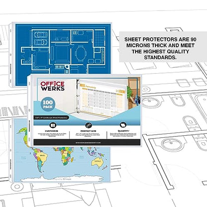 Performore 100-Pack Landscape Sheet Protectors | 11×8.5" Clear Top-Loading Sleeves | 3-Hole Punched, Acid-Free, Archival Safe Plastic for Binders, Scrapbooks, Photos & Documents - size: 100 Pack