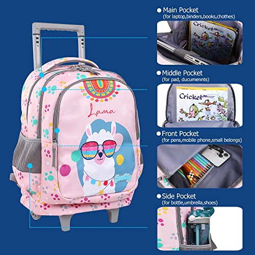 seastig Rolling Backpack for Kids Wheeled Backpack 18in Double Handle Backpack with Wheels - color: Sheep