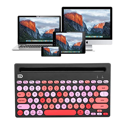 HUO JI Wireless Keyboard Multi-Device, Bluetooth and 2.4G Dual Mode for iPad, Switch to 3 Devices for Cellphone, Tablet, PC, Smart TV, iOS Android Windows, Black Pink - color: Black Pink