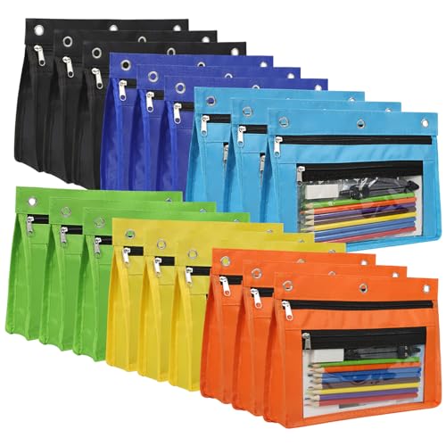 YoeeJob 18 Pack 1 Inch Expandable Zipper Pencil Pouches with Clear Window for 3 Ring Binder, Suitable for School & Office（Multicolor） - color: Multicolor
