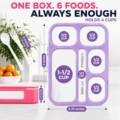 kinsho Lunch Boxes for Kids Girls Teens - Bento Box Set of 2 with Insulated Bag & Ice Pack, 6 Compartment Leak Proof Container, BPA-Free, Microwave Safe, Ideal for School & Work, Pink & Purple - color: Lilac + Pink