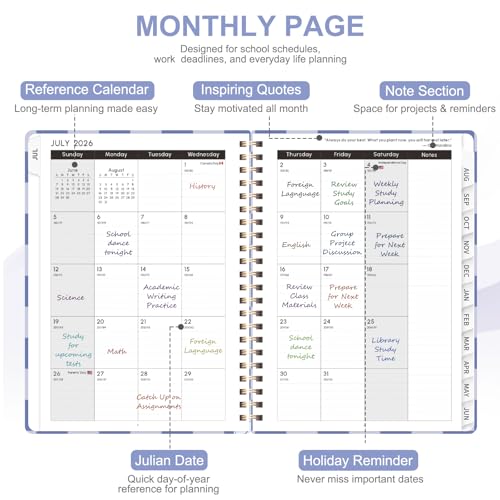 Planner 2026-2027, Weekly and Monthly Academic Year Calendar Planner, July 2026 - June 2027, Daily Agenda Book for Office School Supplies, A5(6.3'' x 8.5'') - color: 2607-Periwinkle Grid, size: 6.3"x8.5"(Jul 2026-Jun 2027)