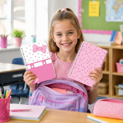 Hello Pink Cat Spiral Notebooks - 2 Pack Cute Pink Bow Design A5 College Ruled Journal with 50 Sheets 100 Pages, Office Travel Back to School Supplies Birthday Gift for Kids (Bow Kitten)