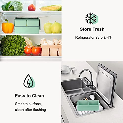 Bento Box Adult Lunch Box, All-in-One Lunch Containers with Removable Compartments, 2 Layers Stackable Bento Lunch Box Leak Proof, Microwave Safe