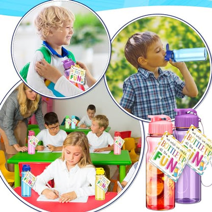 24 Pack Water Bottles for Kids School Bulk 18 oz Leakproof Reusable Sports Water Bottles Decorations End of The Year Gifts for Students from Teacher for Kids Graduation Classroom Prizes