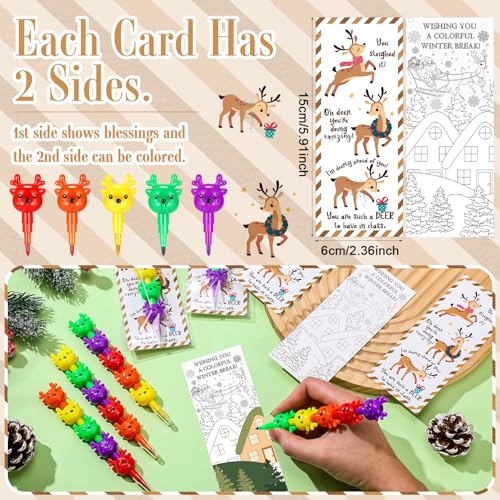 Sayglossy 24 Sets Christmas Elk Crayons Party Favors 4 Colors Christmas Stacking Crayons with Double Sided Coloring Postcard Xmas Party Gifts Prize Bulk for Holiday Goodie Bag Stuffers Reward - style: Christmas Elk