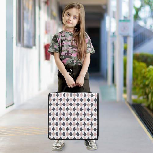 Blue Brown Diamond Checkered Plaid Striped Binder Bag 3 Ring Zipper Binders with Shoulder Strap for School Office Organizer Storage - color: Q004