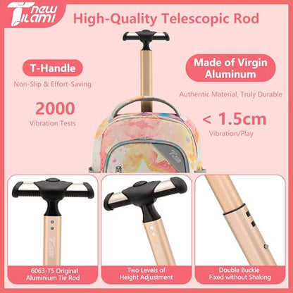 NEW TILAMI 16 Inch Rolling Backpack with Lunch Bag for Kids Adjustable Handle Carry-on Suitcase Wheels for Girls Boys School Travel Camping, Starry Rainbow - color: Starry Rainbow