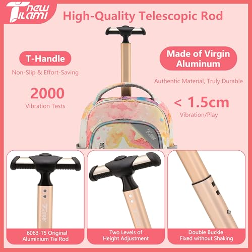 NEW TILAMI 16 Inch Rolling Backpack with Lunch Bag for Kids Adjustable Handle Carry-on Suitcase Wheels for Girls Boys School Travel Camping, Starry Rainbow - color: Starry Rainbow