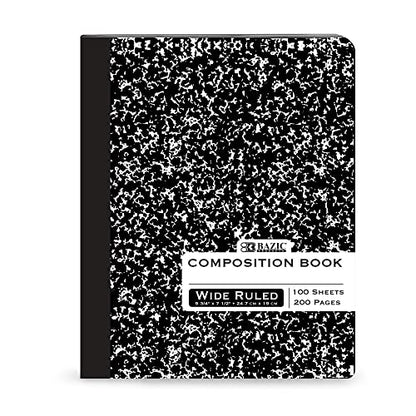 BAZIC PRODUCTS Black Marble Composition Notebook, Wide-Ruled, 48-Case | 100 wide-ruled sheets (200 pages), sewn binding, 9.75 x 7.5 in - color: Black Marble, size: 48-Pack