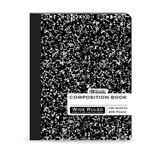 BAZIC PRODUCTS Black Marble Composition Notebook, Wide-Ruled, 48-Case | 100 wide-ruled sheets (200 pages), sewn binding, 9.75 x 7.5 in - color: Black Marble, size: 48-Pack