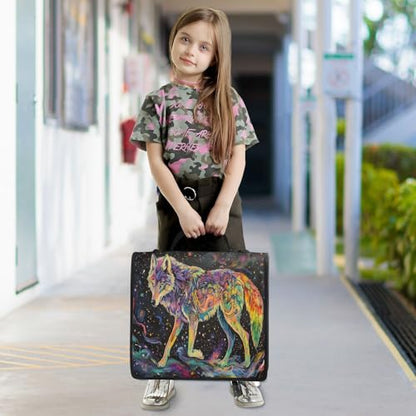 Wolf Universe Color Zipper Binder with Handle 500 Sheets Large Capacity 1.5 Inch 3 Ring Binders with Shoulder Strap Multi Pockets School Office Binder Organizer for Girls Boys Students