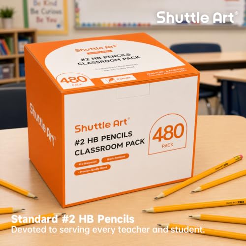 Shuttle Art 480 Pack #2 HB Pencils Pre-Sharpened, Bulk Pencils with Erasers | Break Resistant, Pre-sharpened