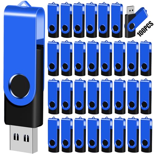 2GB 100-Pack USB Flash Drives Bulk EASTBULL USB 2.0 Thumb Drive,Blue | Swivel Pen Drive with Lanyards for Data Storage 2GB 100 Packs Bulk Thumb Drives, Blue - color: 100PCS-Blue, size: 2GB