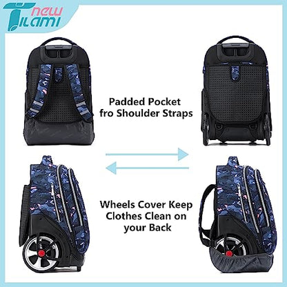 NEW TILAMI 19 Inch Rolling Backpack with Lunch Bag for Girls Boys Wheeled Laptop Backpack Durable Carry-on Bag School Travel, Doodle Grey - color: Doodle Grey