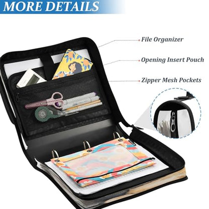 3 Ring Zipper Binder Cute Cats in Love Binder Organizer Portfolio with File and Shoulder Strap & Handle Large Capacity File Folder - color: Cute Cats